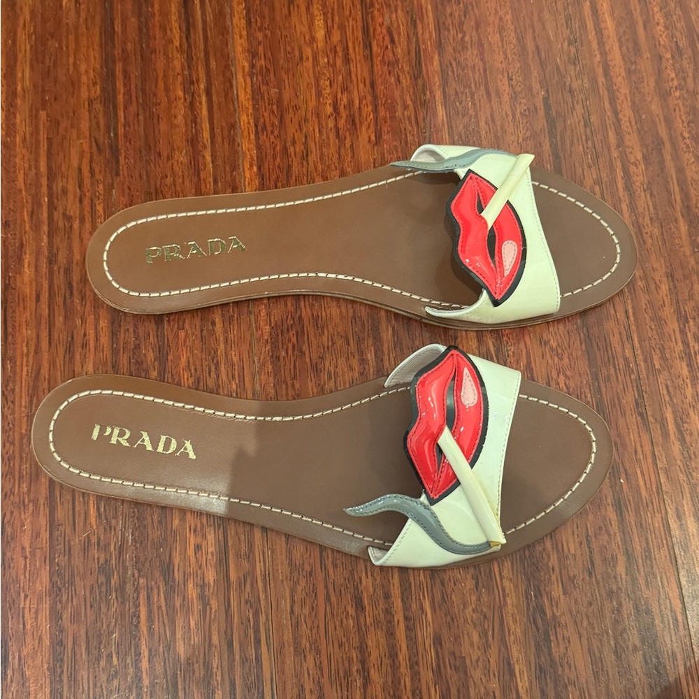 Prada Women's Cream and Red Lip Sandals - Picture 4 of 4